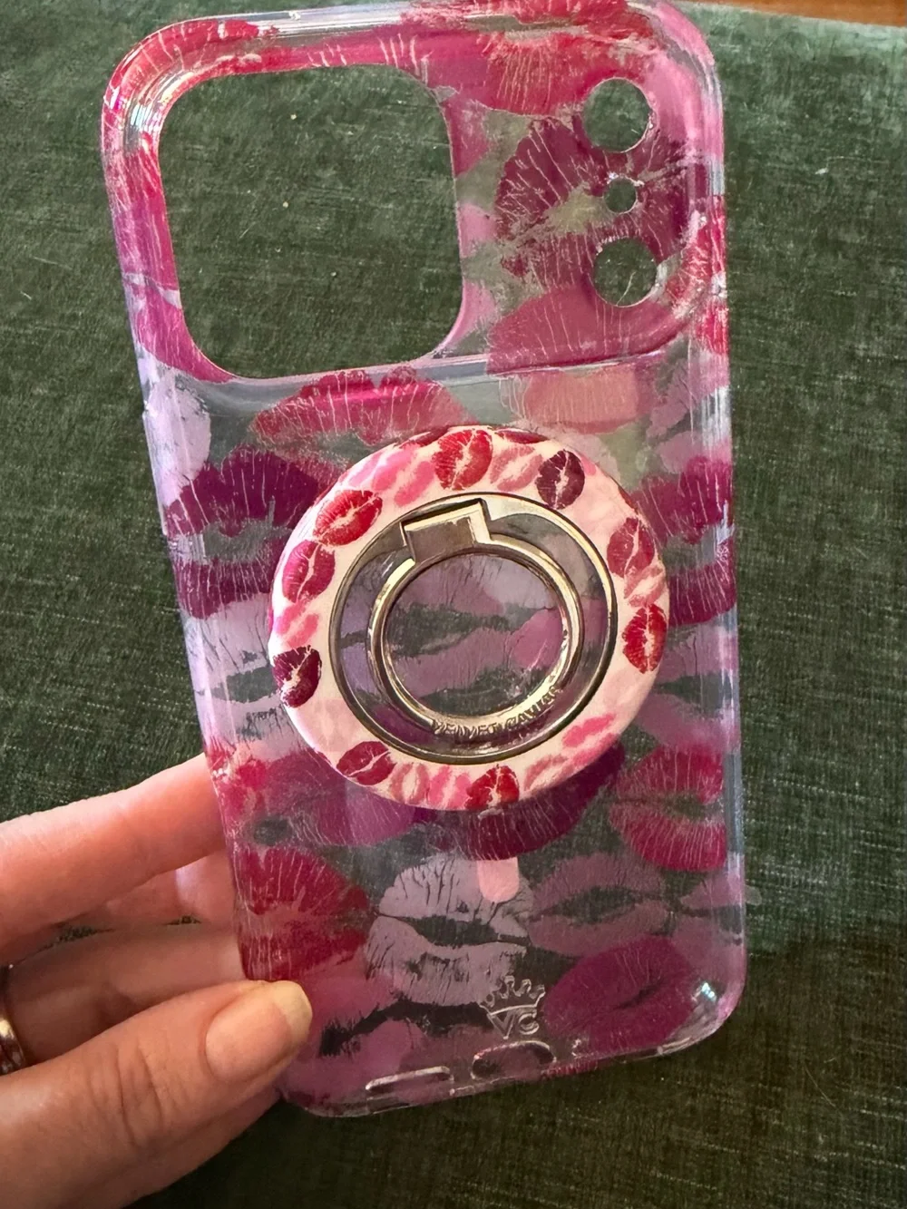 Velvet Caviar Pink lips phone case with matching MagSafe ring